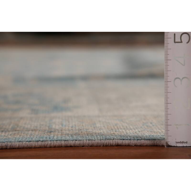 Floral Vegetable Dye Blue Oushak Turkishrug Hand-Knotted Wool Carpet - 9'7"x 13'3"
