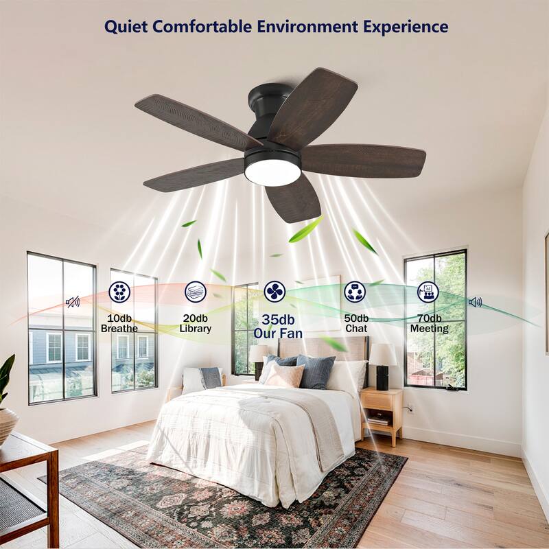 32-inch Low-Profile Ceiling Fan with Light and Remote Control, Dimmable Quiet DC Motor - Black + Dark Walnut