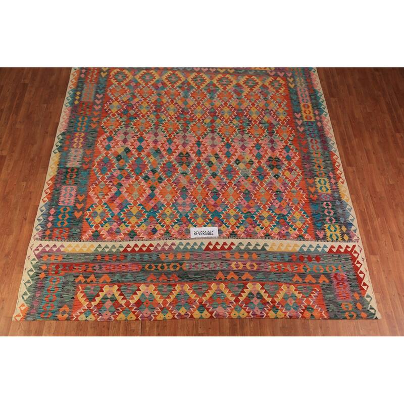 Kilim Oriental Area Rug Flatweave Wool Carpet - 9'8"x 13'0"
