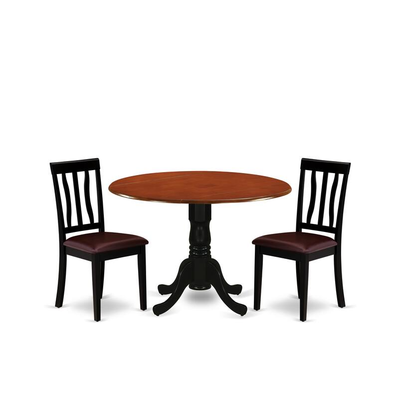 East West Furniture 3 Piece Dining Table Set a Round Kitchen Table 2