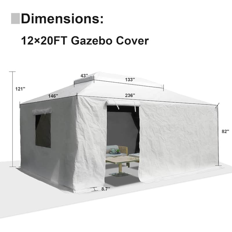 12'x20' Gazebo Cover for Hardtop Gazebos, Outdoor Universal Winter Gazebo Cover with Sidewalls and Mesh Windows