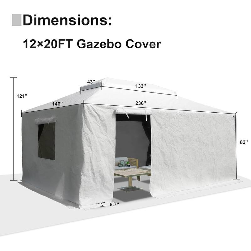 GDFStudio - Preston Heavy-Duty 12'x20' Enclosed Winter Gazebo Cover with Mesh and Sidewalls - 12x20 FT