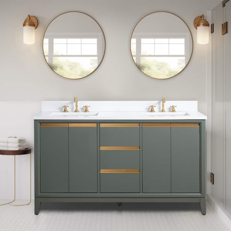 Vanity Art Bathroom Vanity with Ceramic Sink and Engineered Marble Top - 72" (Double Sink) - Vintage Green