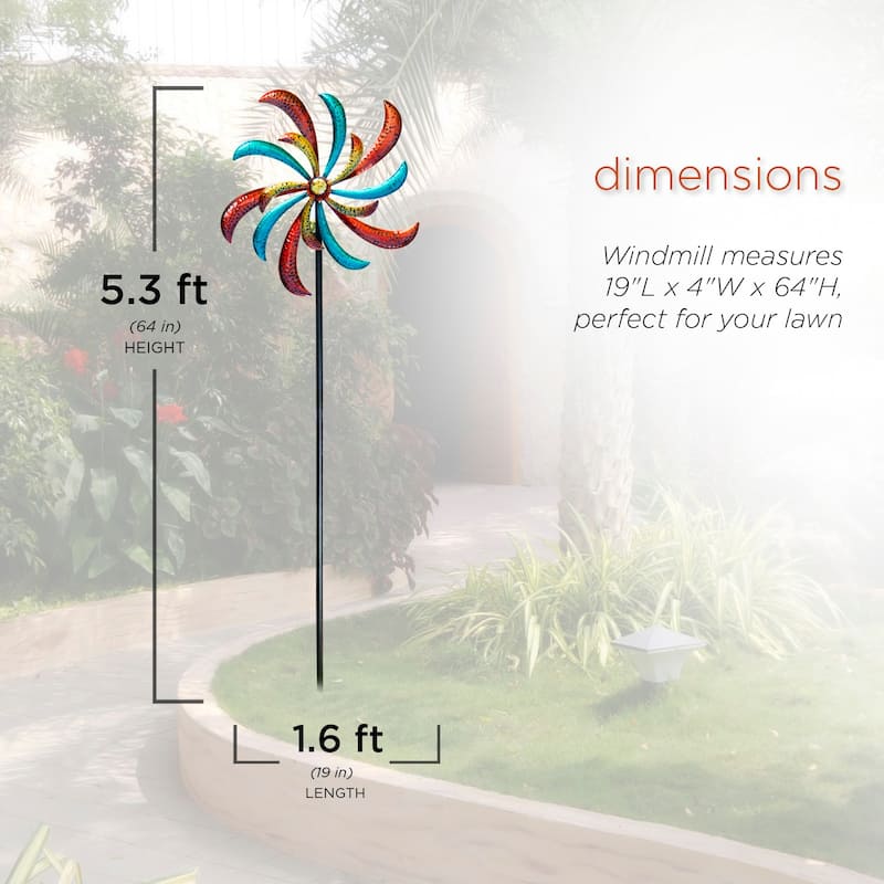 Alpine Corporation 63" Tall Outdoor Curved Blade Windmill Stake Kinetic Spinner, Multicolor