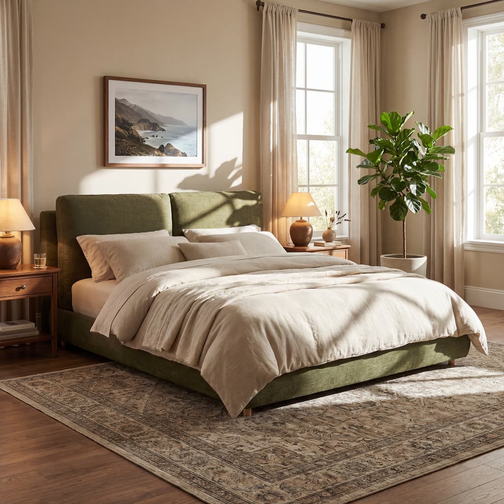 Christopher Knight Home - Charlotte Upholstered Platform Bed with Removable Pillow Headboard