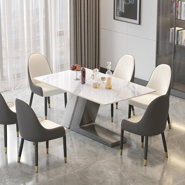 Modern Slate Kitchen Dining Table with White Rectangle Sintered Stone ...