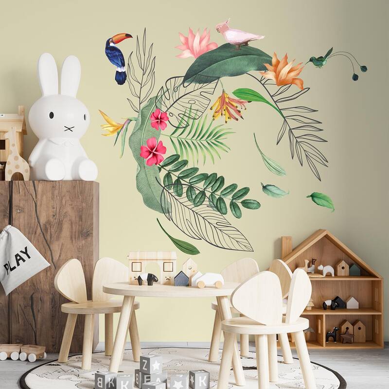 Tropical Leaves and Flowers Wall Stickers Home Decals DIY Decor