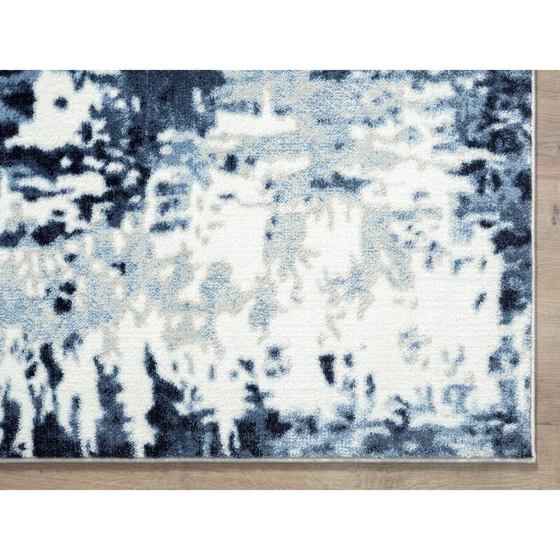 Abani Arto Contemporary Blue Distressed Indoor Indoor Area Rug
