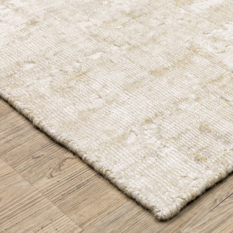 Somerset Textured Abstract Ivory/ Beige Hand-made Wood Blend Area Rug