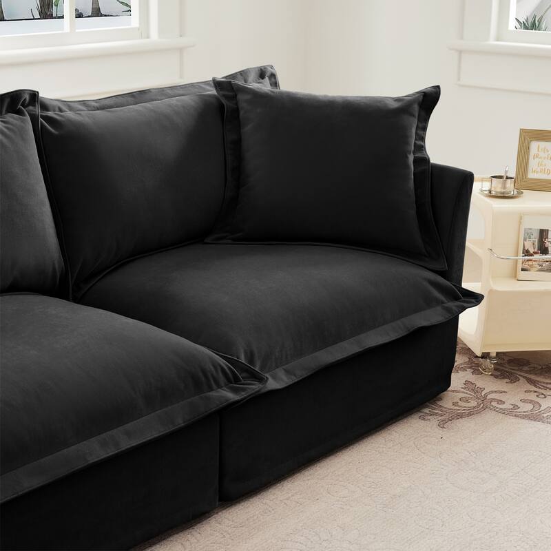 120" U-Shaped Chenille Sectional Sofa with 3-Seater and French Edge Pillows & Cloud Cushions