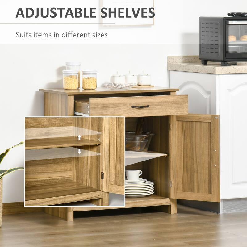 Farmhouse Sideboard Buffet Cabinet, Barn Door Coffee Bar Cabinet with Drawer and Adjustable Shelf, Kitchen Cabinet