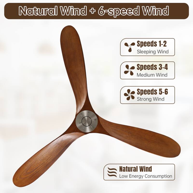 Sofucor 60 Inch Ceiling Fan No Light With Remote Control 3 Fan Blades Reversible DC Motor Timer Farmhouse