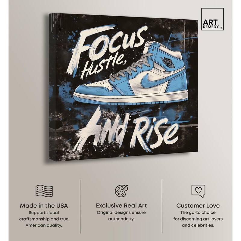 Hustle and Rise Sneaker Canvas by Art Remedy, Gallery Wrapped