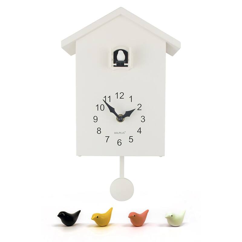 Walplus White Minimalist Cuckoo Clock Colorful Window 4 Changeable Birds