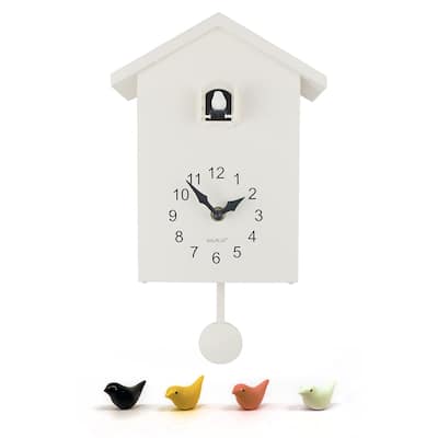 Walplus White Minimalist Cuckoo Clock Colorful Window 4 Changeable Birds