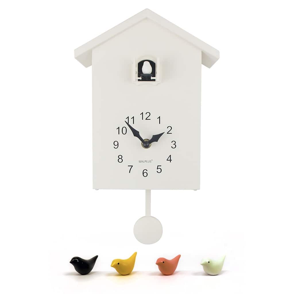 Walplus White Minimalist Cuckoo Clock Colorful Window 4 Changeable Birds