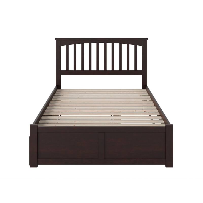 Asian Allure Platform Bed with Trundle & Turbo Charger, Twin Size Bed Frame, Espresso Finish