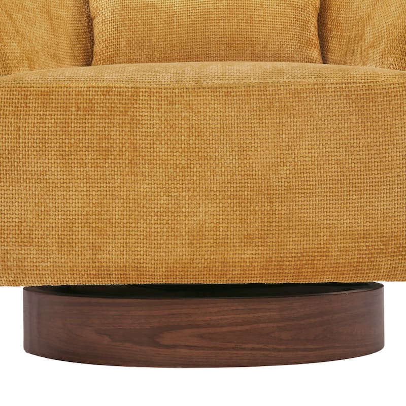 Modern Wooden Swivel Chair with Soft Chenille Barrel Accent Chair Upholstery Armchair Living Room Chairs
