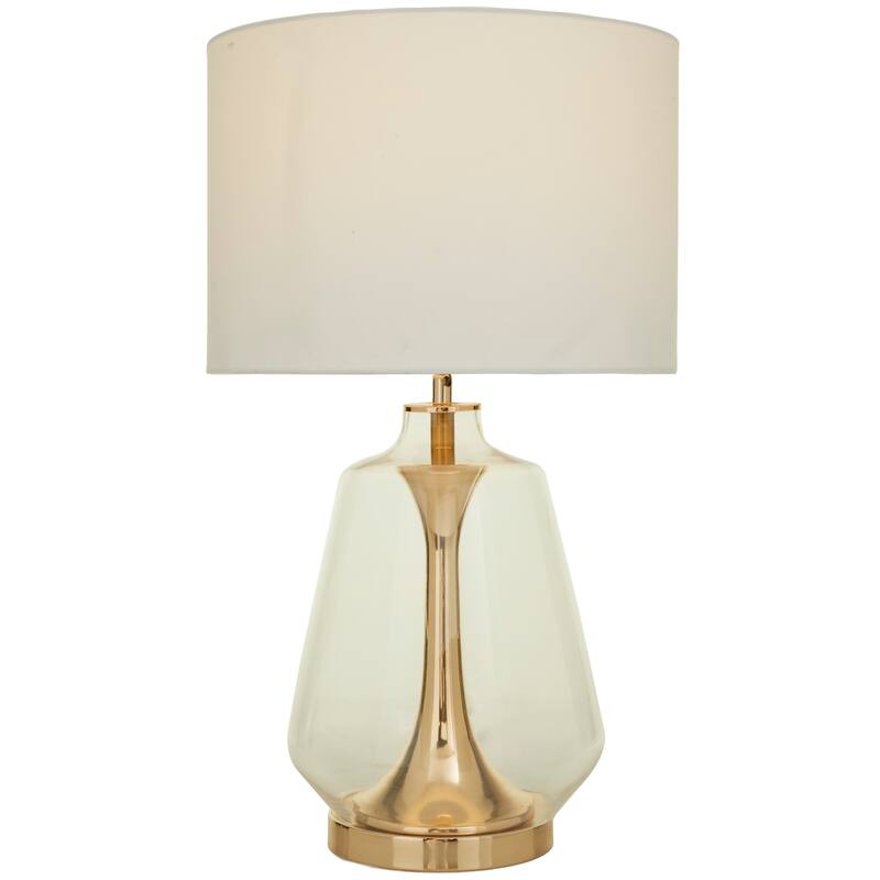 CosmoLiving by Cosmopolitan Gold Tempered Glass Transparent Base Table Lamp with Drum Shade
