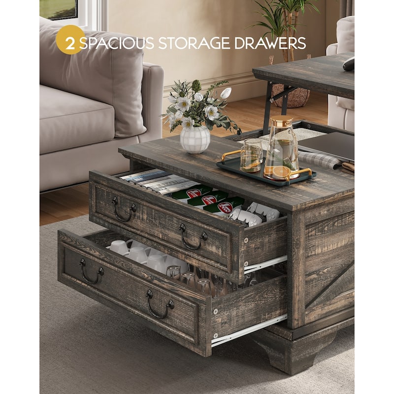 Moasis Farmhouse 31" Lift Top Square Coffee Table with 2 Drawers and Hidden Storage