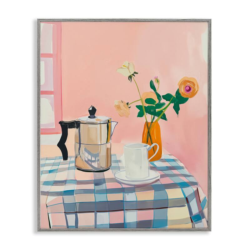 Stupell Pink Retro Kitchen Table Framed Giclee Art Design By Arlington Prints - 16 x 20 - Grey