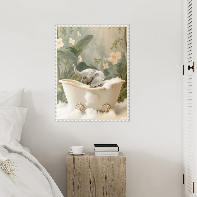 Elephant Bath Joy by Niky Rahner Framed Canvas Wall Art