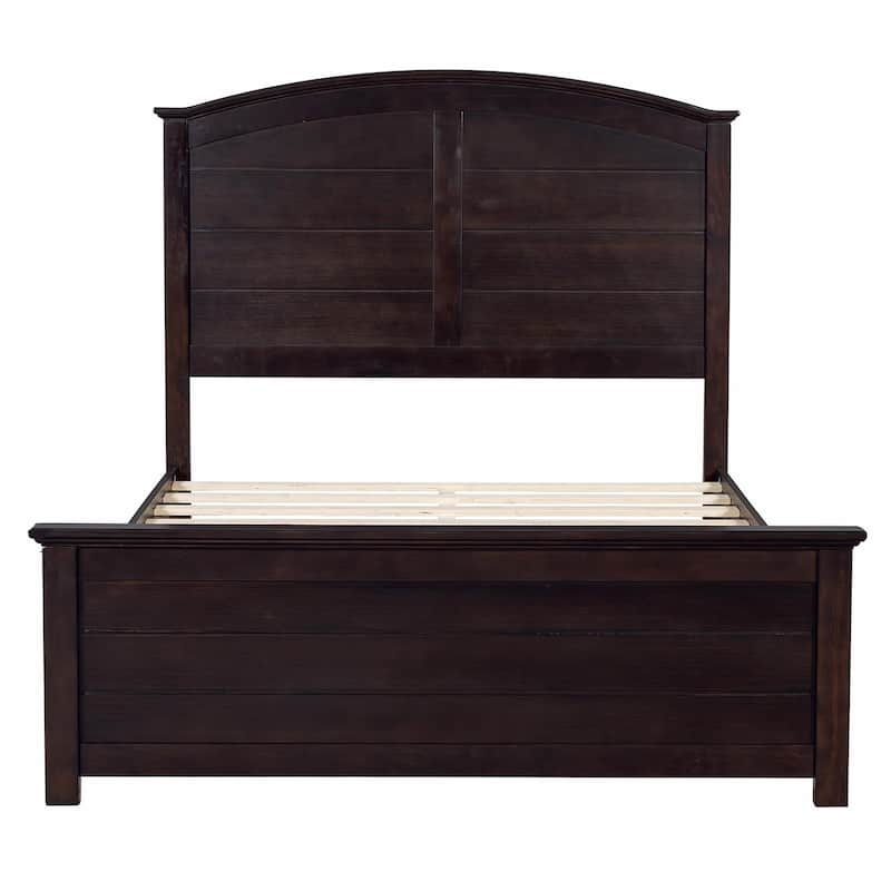 Farmhouse Wooden Platform Bed with Curled Design Headboard and Footboard