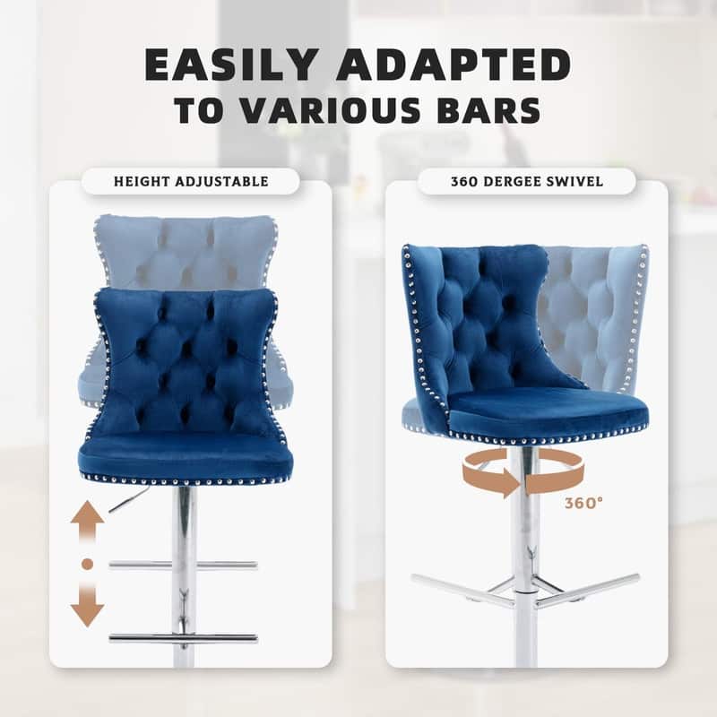 Velvet Upholstered Nailheads Tufted Swivel Bar Stools (Set of 2)