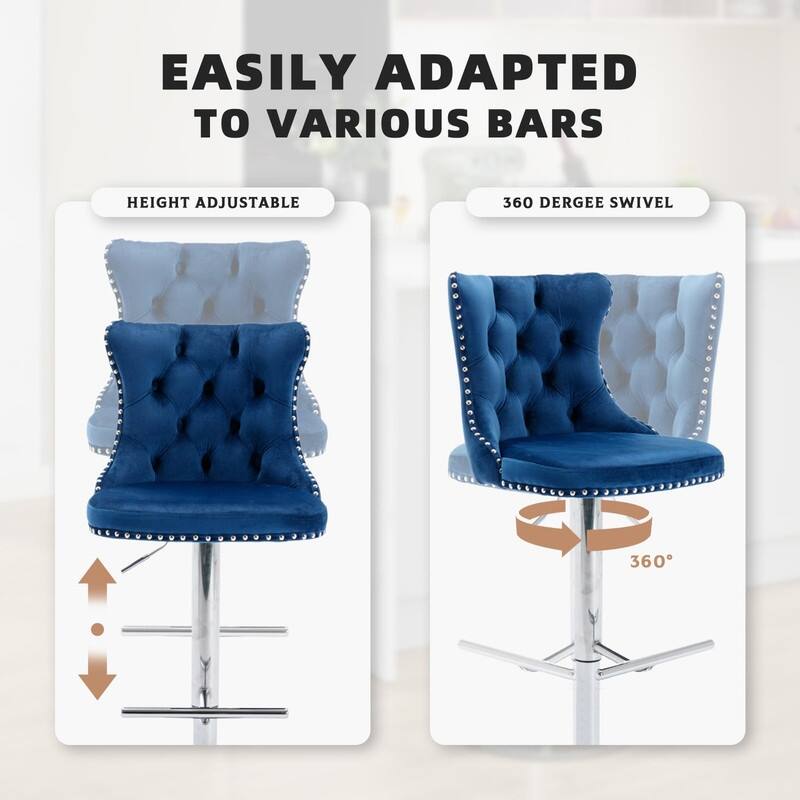 Velvet Upholstered Nailheads Tufted Swivel Bar Stools (Set of 6)