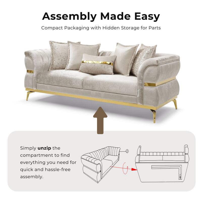 Furniture of America Sawer Glam 2-Piece Beige Upholstered Sofa Set with Stainless Steel Frame