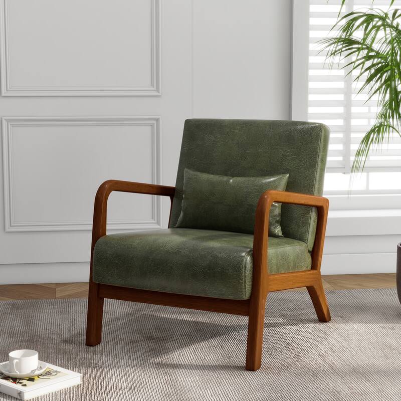 Mid Century Solid Wood Upholstered Accent Chair
