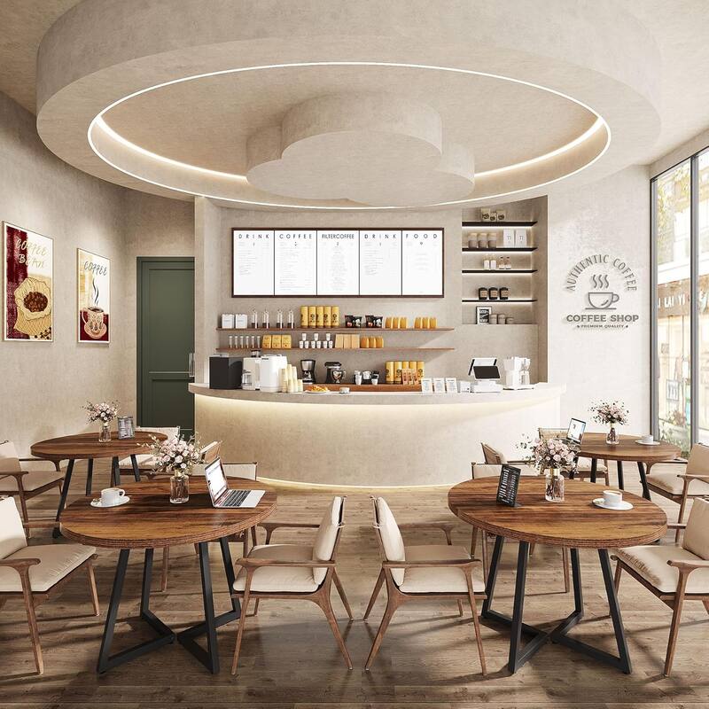 Square Dining Table Set, Industrial Dinner Table with Metal Base for Bar, Coffee Shop, Resturant