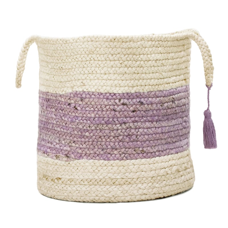 Sevita Bold Striped Off-White Jute Decorative Storage Basket with Handles