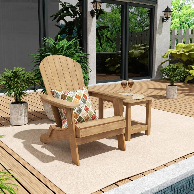 Vineyard HIPS Outdoor Folding Eco-Friendly All Weather Seashell Adirondack Chair with Side Table (2-Piece Set) - Teak