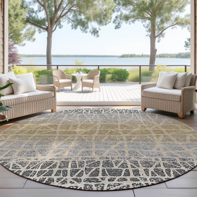 Machine Washable Indoor/ Outdoor Boho Global Chantille Rug - Gray - 8' x 8'