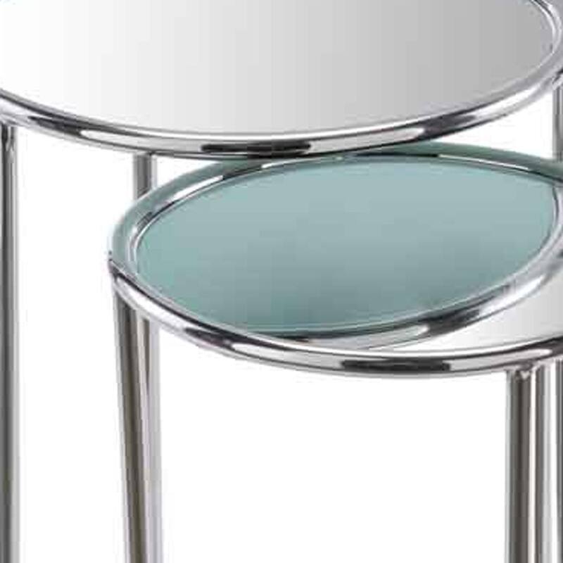 HomeRoots 22" Silver Aluminum Round Mirrored End Table - 12