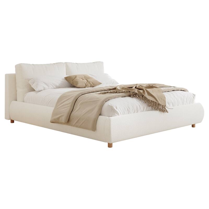 Christopher Knight Home - Charlotte Upholstered Platform Bed with Removable Pillow Headboard