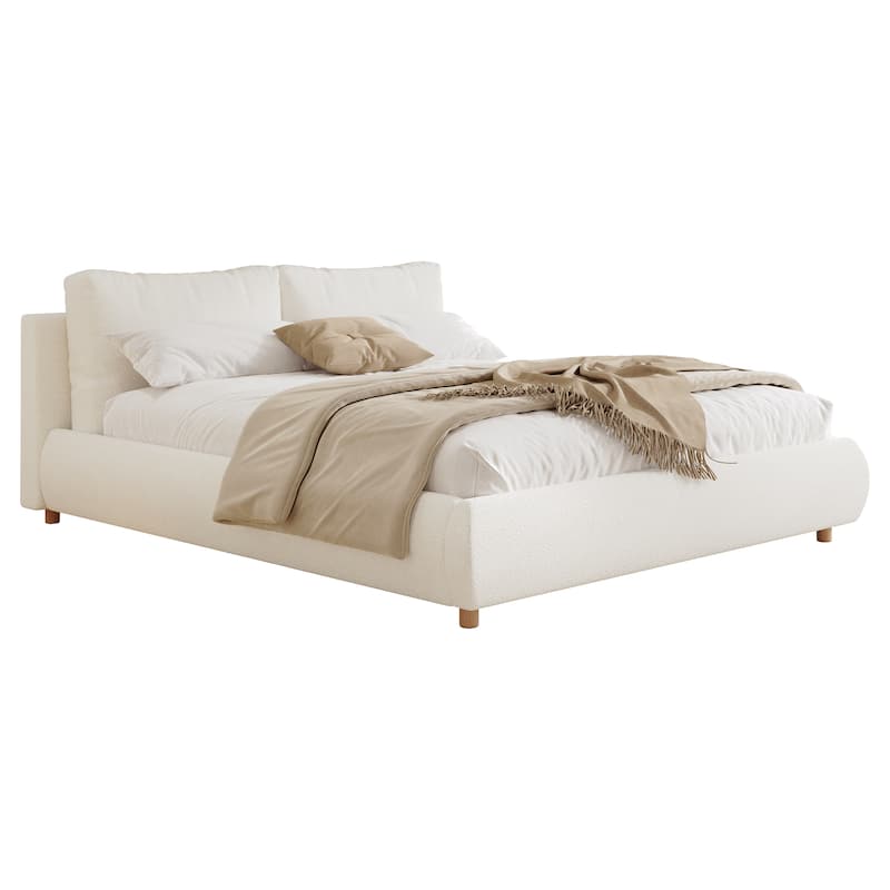 Curved Upholstered Platform Bed w2 Removable Pillow Headboard