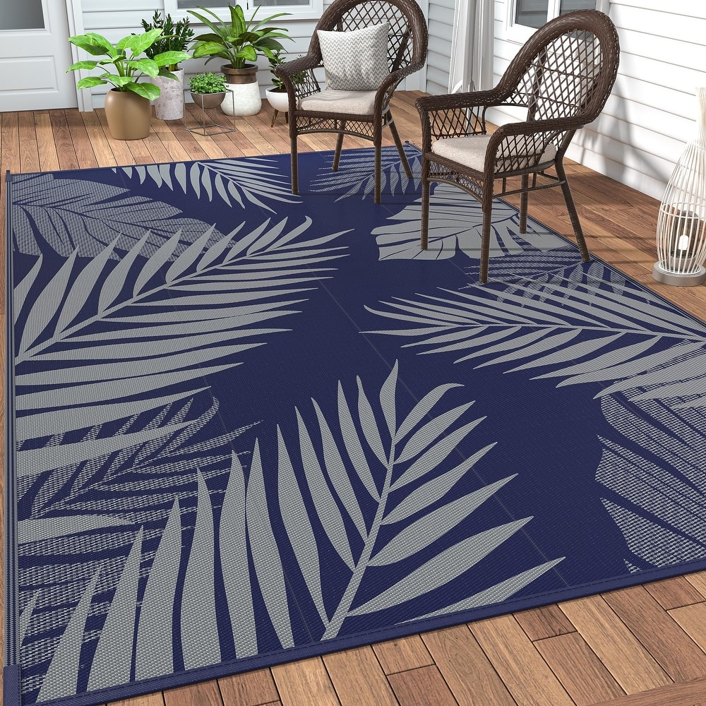 Mcow Palm Leaf Collection Reversible Woven Waterproof Outdoor Area Rug