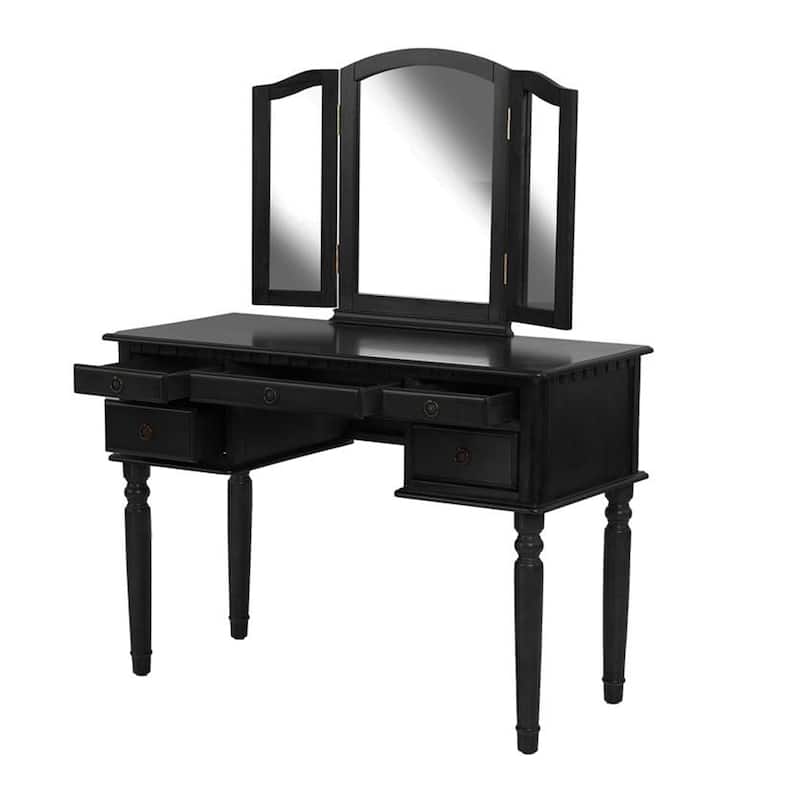Commodious Vanity Set Featuring Stool And Mirror Black