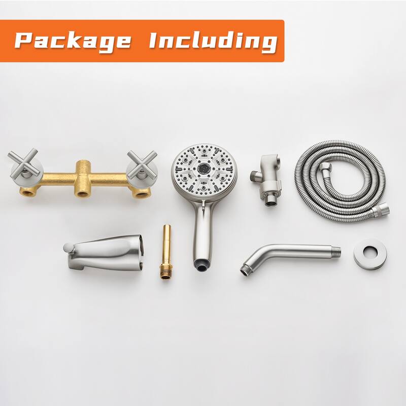 Wall Mount Shower Faucet with Tub Spout Brass 10-Setting Spray Complete Shower System with Rough-in Valve