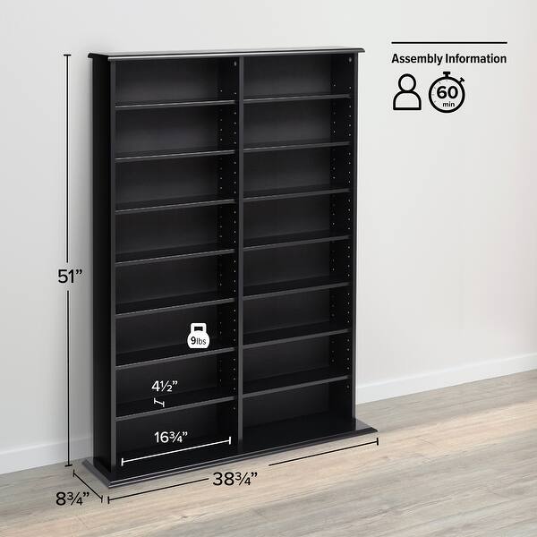dimension image slide 6 of 7, Prepac Media Storage Display Cabinet 8.75" D x 38.75" W x 51" H