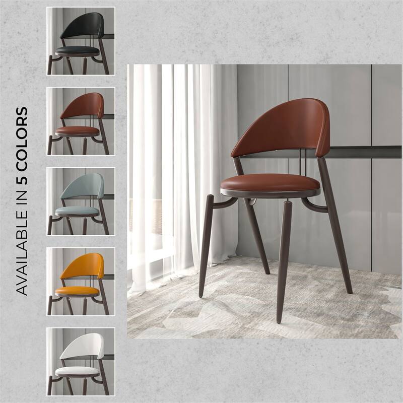 Venice Upholstered Leather Dining Chair Open Back Accent Side Chair with Iron Legs