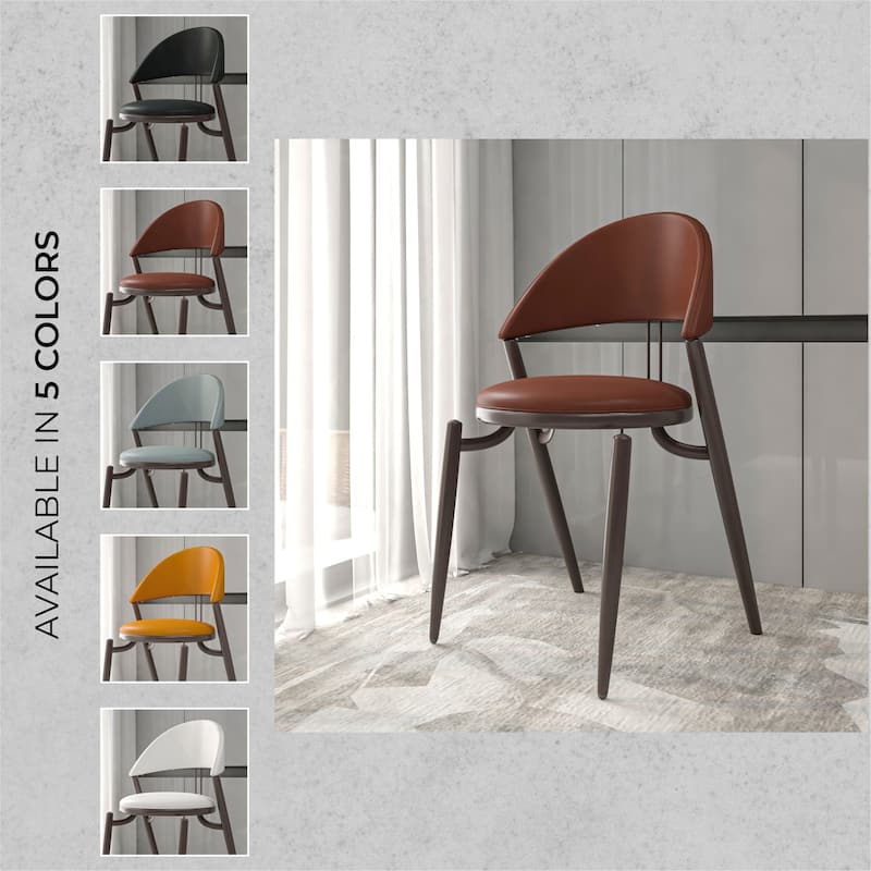 Venice Upholstered Leather Dining Chair (Set of 4) Open Back Accent Side Chair with Iron Legs