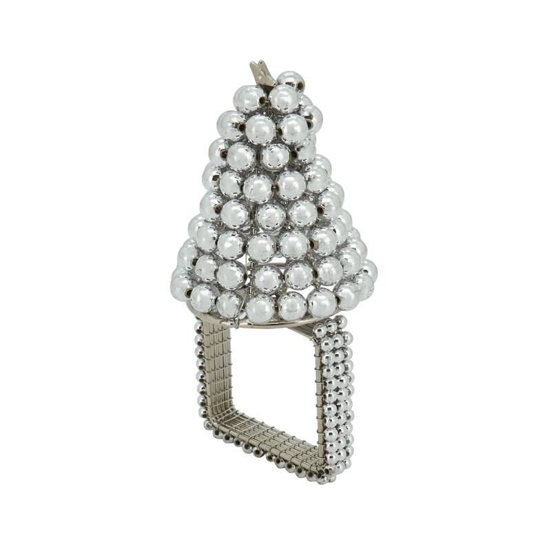 Pearl Napkin Rings With Christmas Tree Design (Set of 4) - Silver - Set of 4