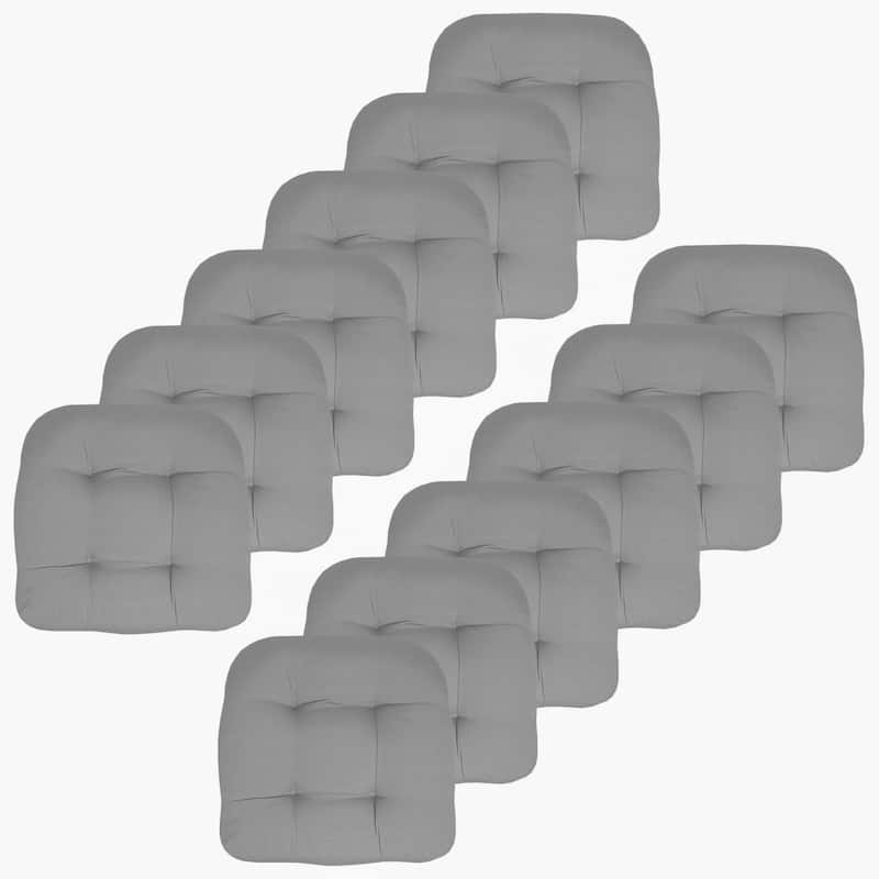 Sweet Home Collection Patio Cushions Outdoor Chair Pads Thick Fiber Fill Tufted 19" x 19" - Set of 12 - Silver