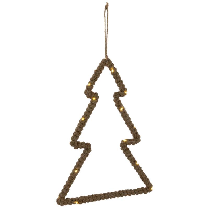 Lighted Jute Wrapped Pine Tree Silhouette Hanging Christmas Decoration - 14"