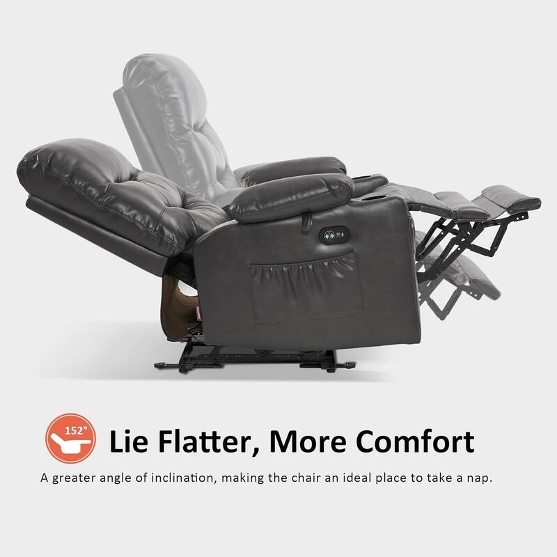 Large Power Faux Leather Recliner Chair with Heat and Massage, Cup Holder, USB Port