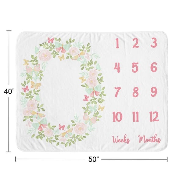 Butterfly Floral Rose Girl Baby Monthly Milestone Blanket - Blush Pink Mint White Shabby Chic Watercolor Boho Butterflies Garden