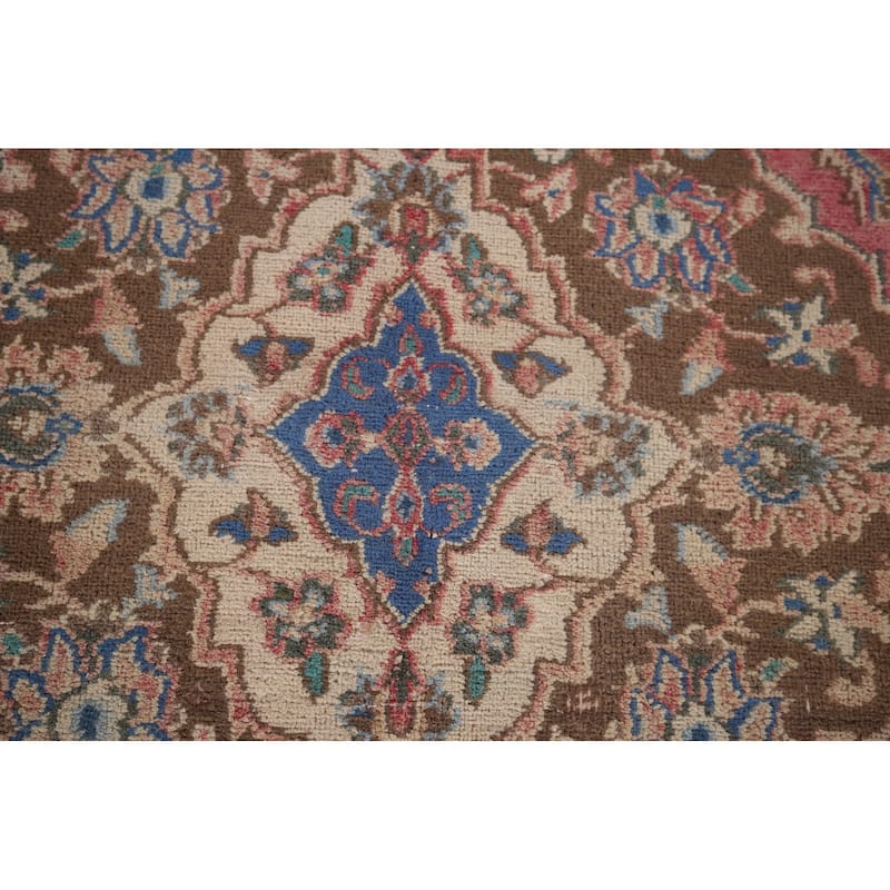 Distressed Pink Mashad Persian Vintage Rug Handmade Wool Carpet - 6'5"x 9'5"